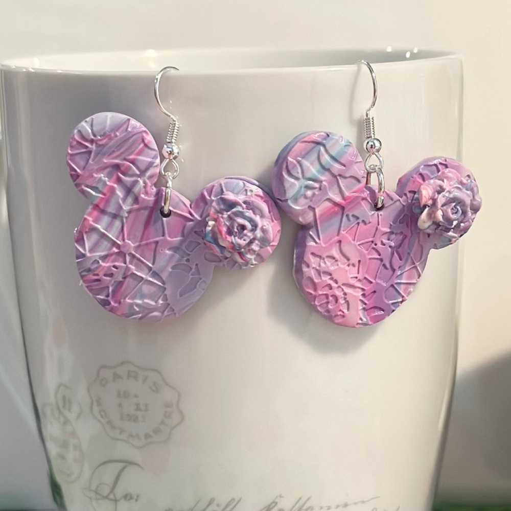 Pink and Purple Mickey Mouse Earrings polymer clay